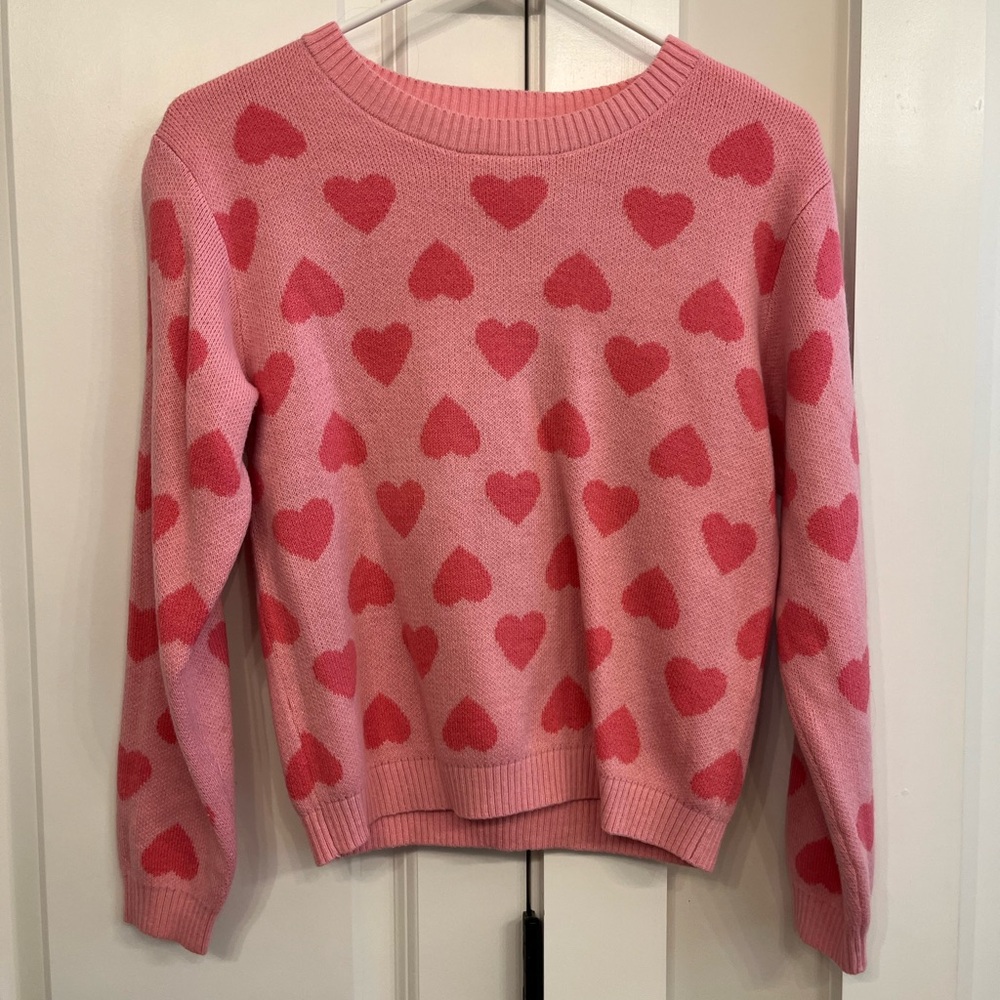 Zunie Girl XL 14/16 Pink Heart Valentine’s Day Love Crew Neck Sweater